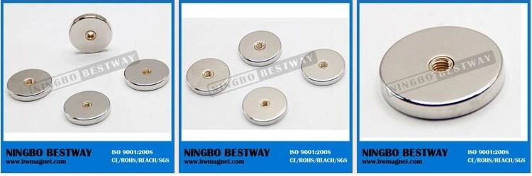 Neodymium Nickel Coating Customized Size Pot Magnet with M5 Thread Hole