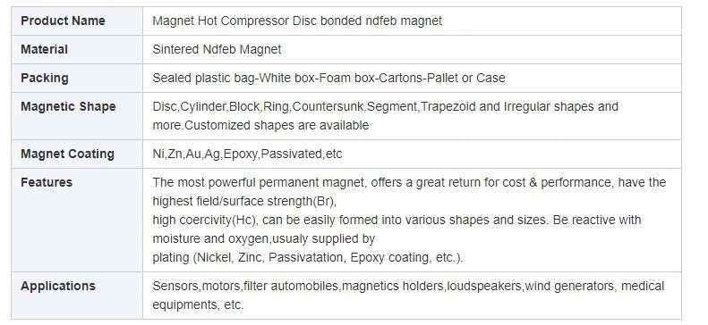 Industrial Application Stirling Refrigerator Magnet Hot Compressor Disc Bonded NdFeB Magnet