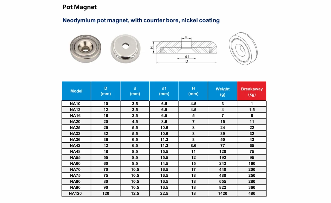 Neodymium Nickel Coating Customized Size Pot Magnet with M5 Thread Hole